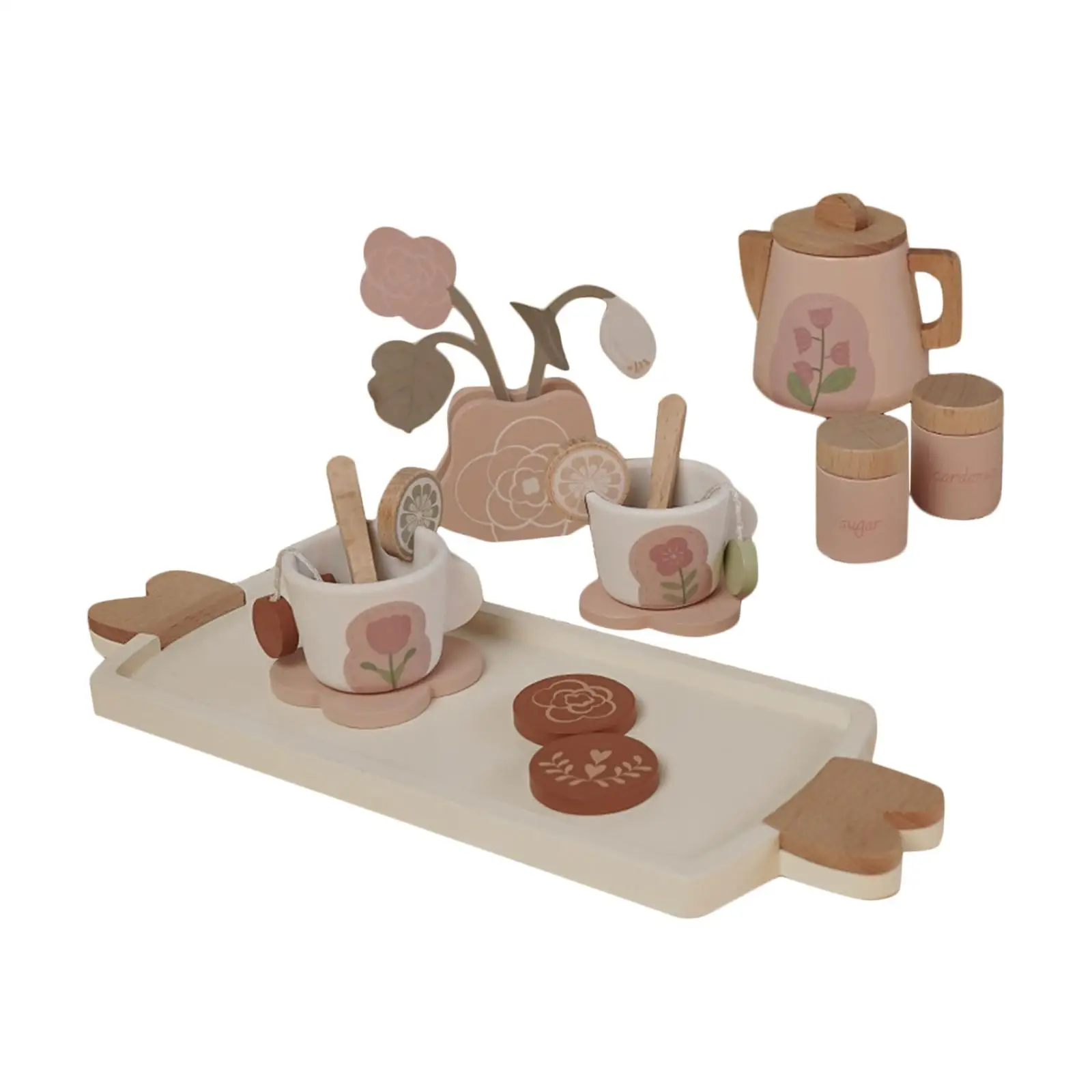 Wooden Afternoon Tea Set Toy Pretend Play Kitchen Toys Kitchen Accessories Dessert Playset Mini Toys Girls tea toy for Toddlers