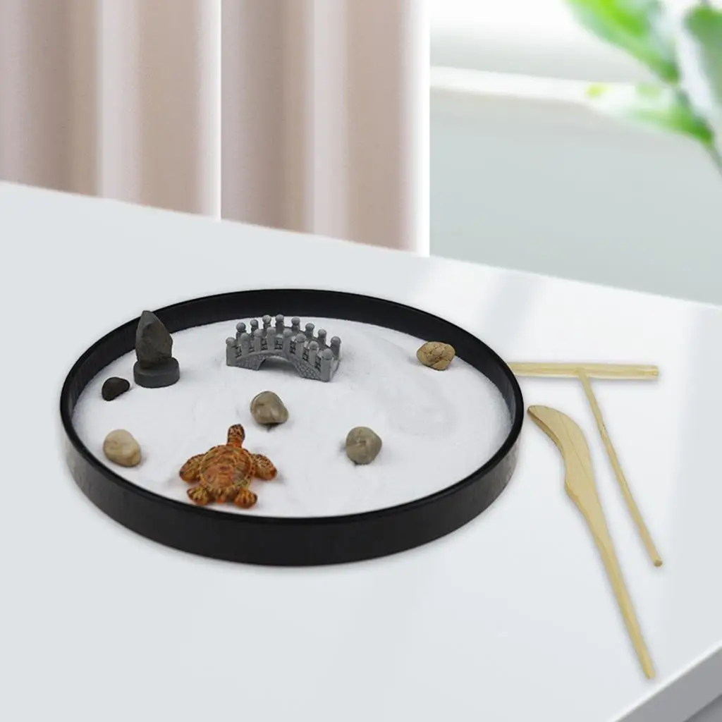 Chinese Zen Garden Kit for Desk Office Table Mini Zen Sand Tray for Meditation Create Unique Calming Zen Garden Kit Decor