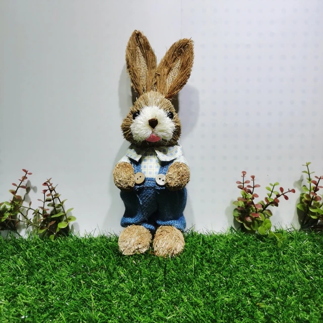 Easter Bunny Figurines Crafts Straw Rabbit for Garden Desktop Holiday  Ornament