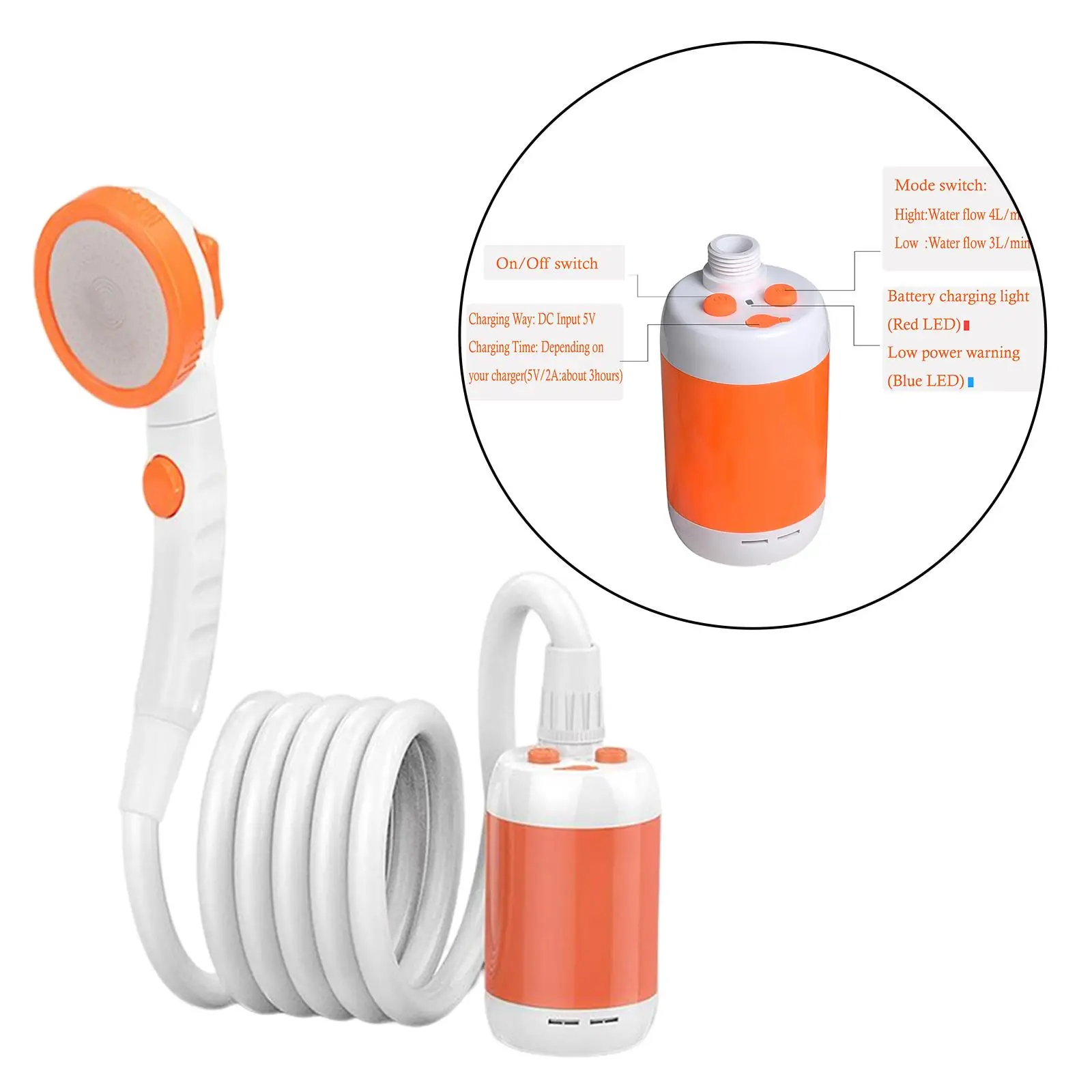 Portable Camping Shower with Rechargeable Battery Handheld  Summer
