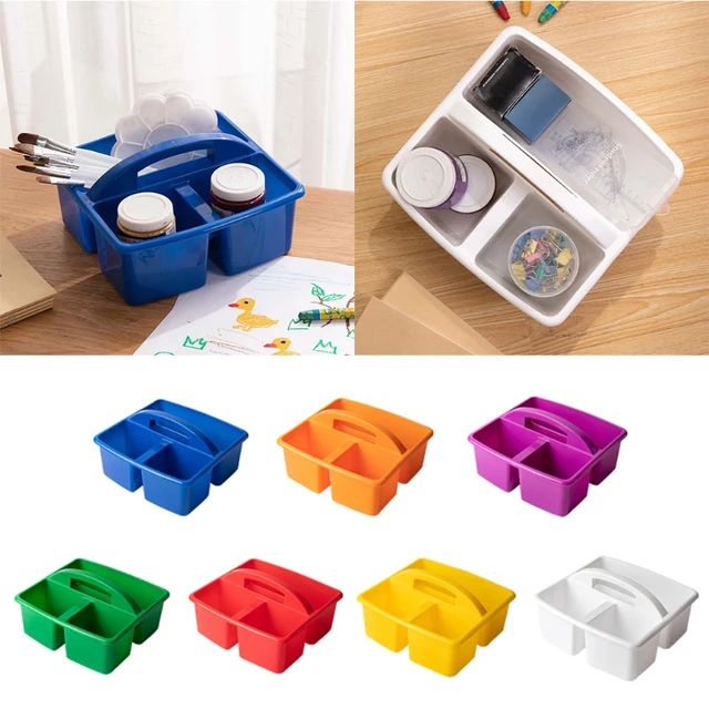 Portable 3 Compartments Storage Caddy with Carrying Handle Plastic Divided  Basket Bin Box Multiuse Arts Crafts Caddies Q84D