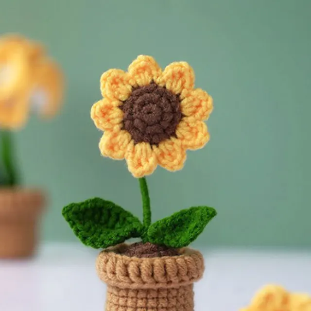 DIY Hand Woven Mini Topf Blume Pflanzen Material Paket Fertig Wolle Häkeln  Blumen Für Auto Office Home Dekorationen - AliExpress