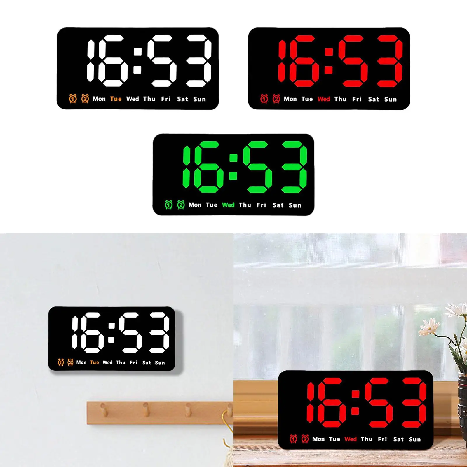 LED Desktop Alarm Clock with Day and Date Table Voice Desk Digital Clock for Bedroom Adult Beside Living Room Teens