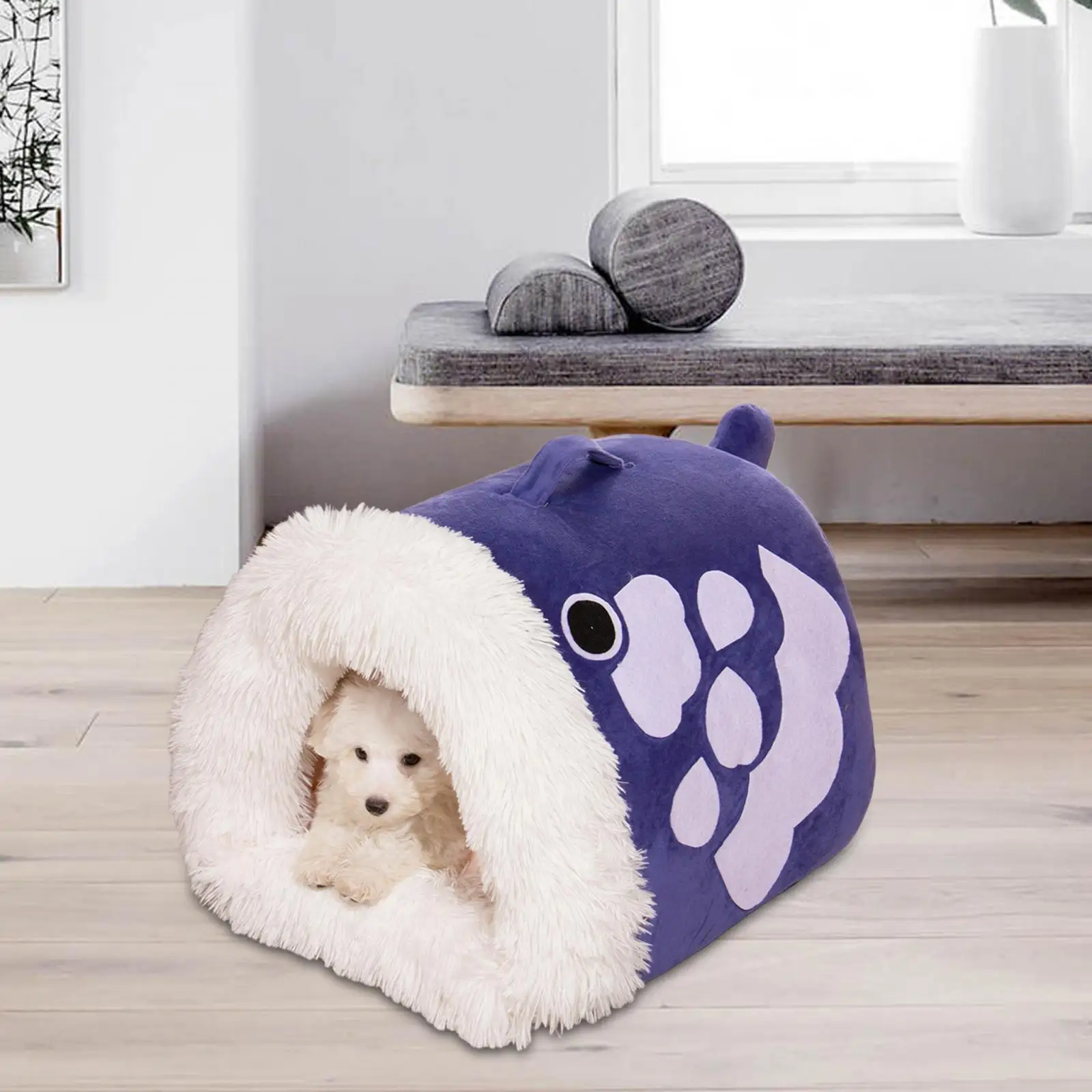 Semi Closed Cat Nest Snooze Calming Autumn Winter with Handle Comfortable Cat Bed Kennel Kitten Hut for Cats Dog Kitten Puppy