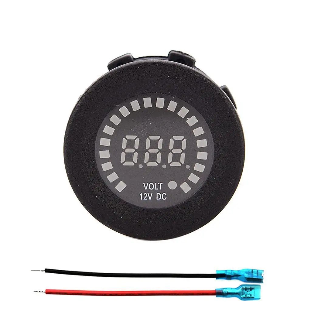 Replacement Mini Round  Voltmeter with 2 Cables for DC12V Car Vehicle