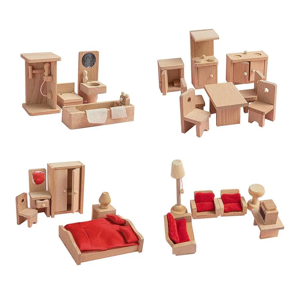 Wooden Doll House Furniture Set Dollhouse Decor Decoration Pretend Play