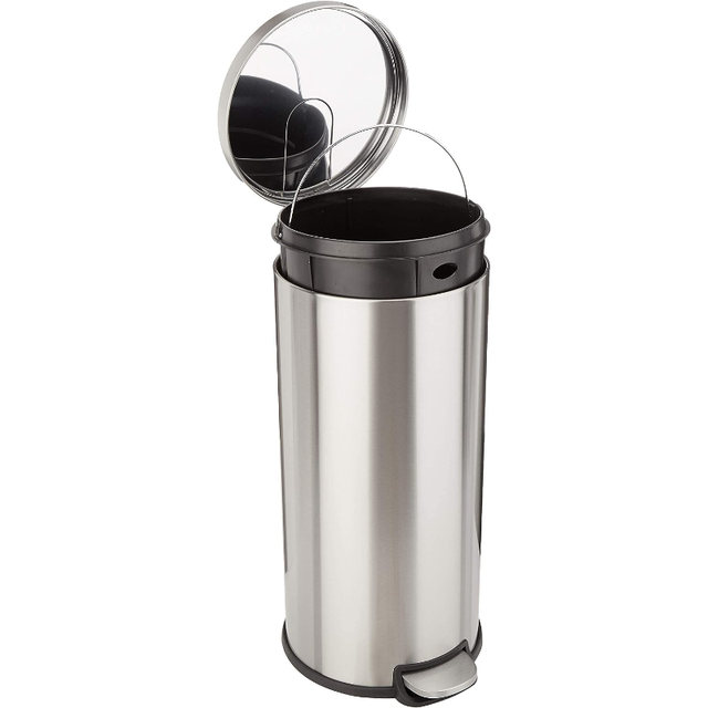 Round Cylindrical Trash Can With Soft-Close Foot Pedal, 30 Liter 