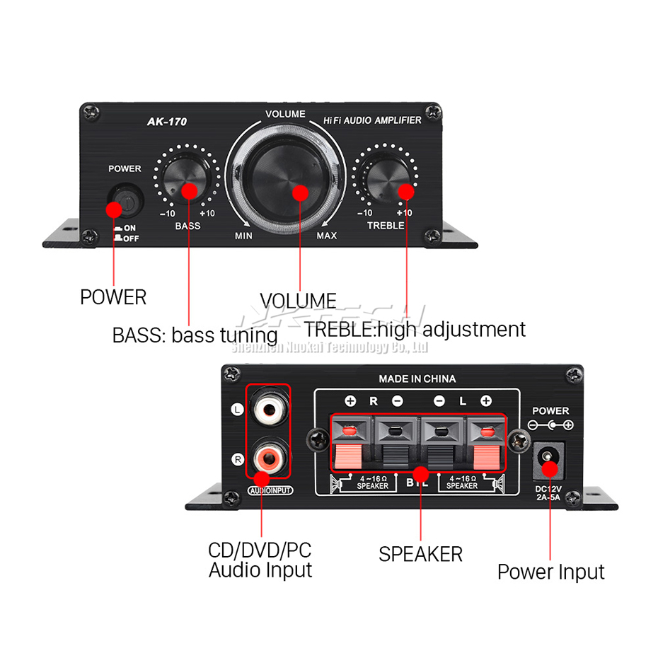 AK-170 усилитель мощности NKTECH, для автомобиля, Hi-Fi, стерео, 2 канала,  20 Вт, RMS, CD, MP3, компьютера, RCA, сисветодиодный светильник ка |  AliExpress