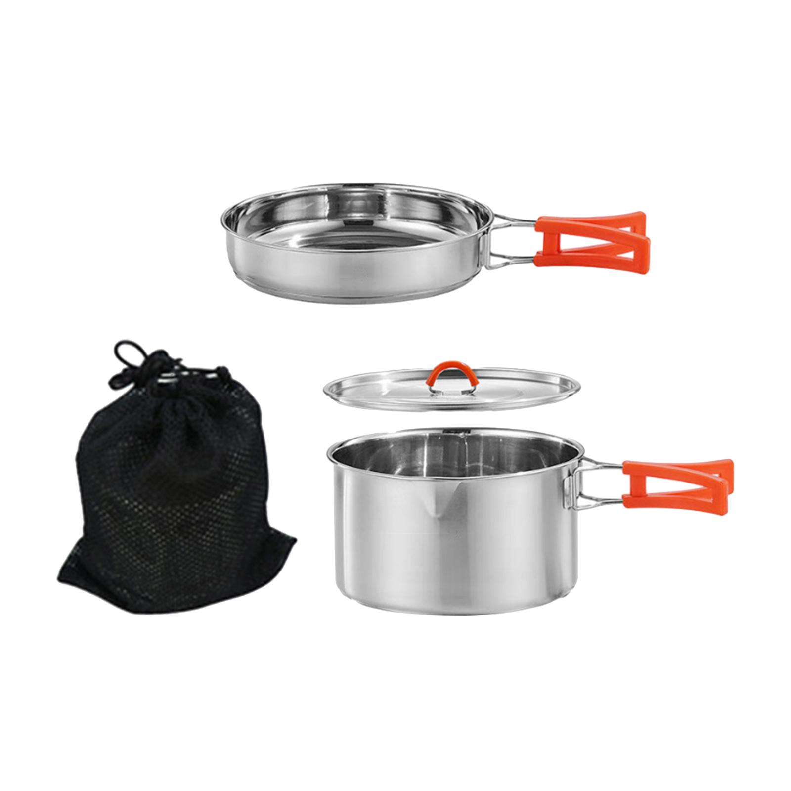 Camping Cookware Set with Folding Handles Portable Included Mesh Carry Bag for Hiking Picnic Backpacking Outdoor Equipment