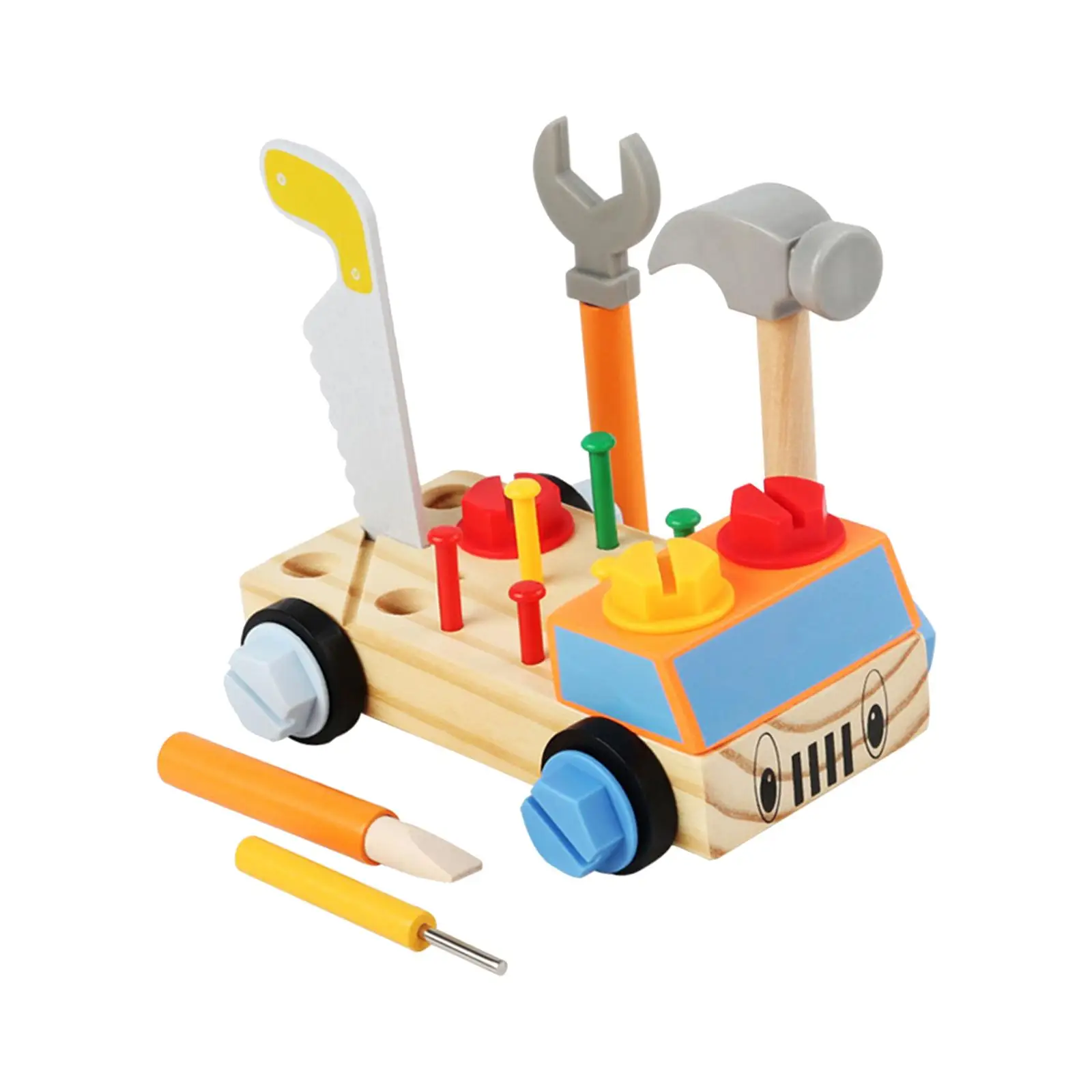 Wooden Play Tool Set Children`s Construction Tool Workbench for Preschool Ages