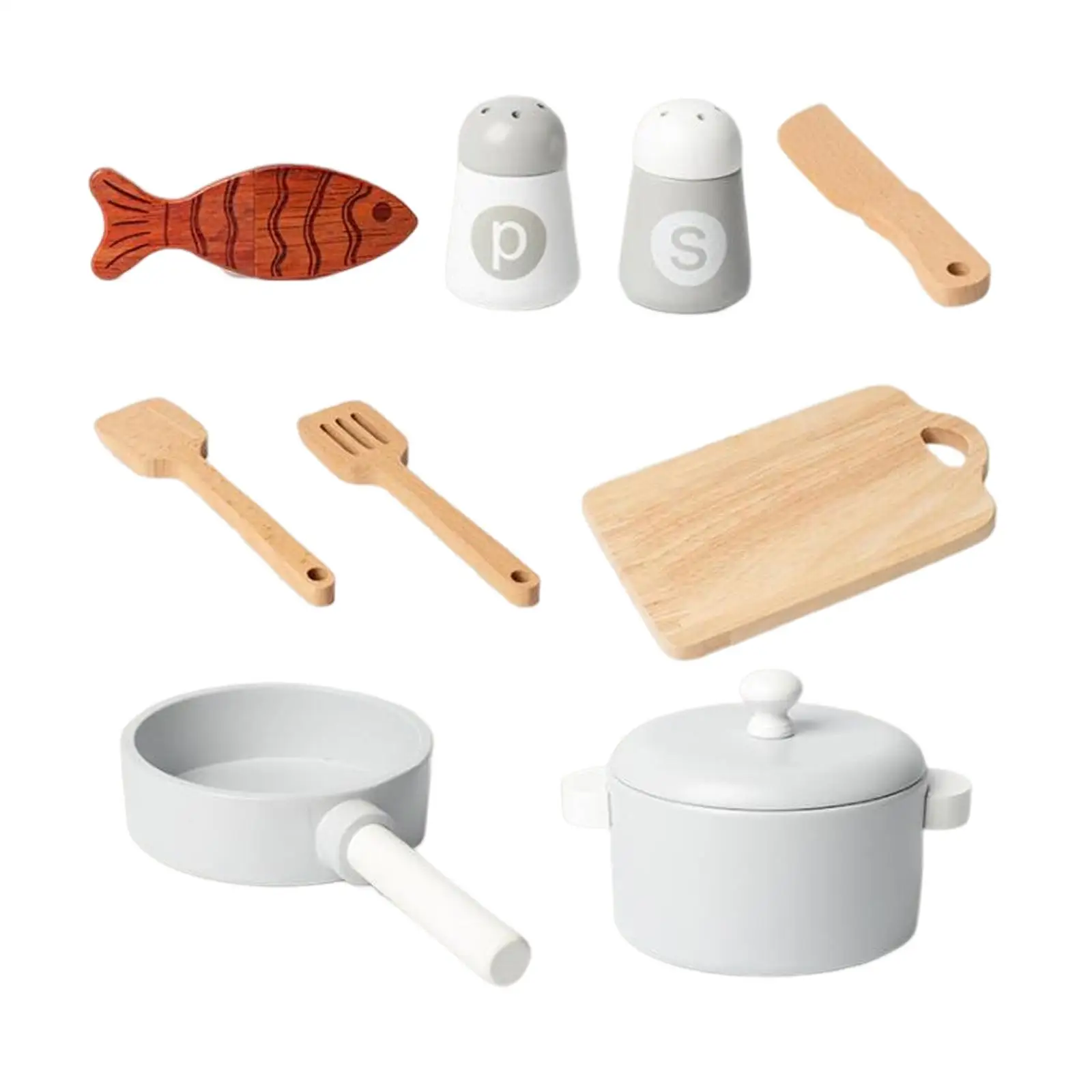Kitchen Toyset Mini Wooden Toy Educational Play Pretend Play Interest Development Accessories Cookware Set for Cooking Adults