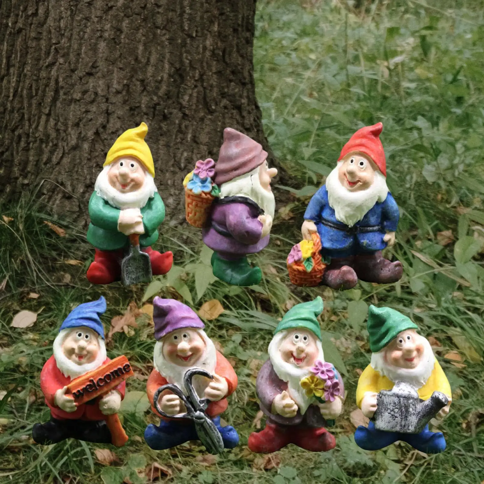 Seven Dwarfs Resin Gnomes Garden Fairy Gardens Decoration Miniature Ornament
