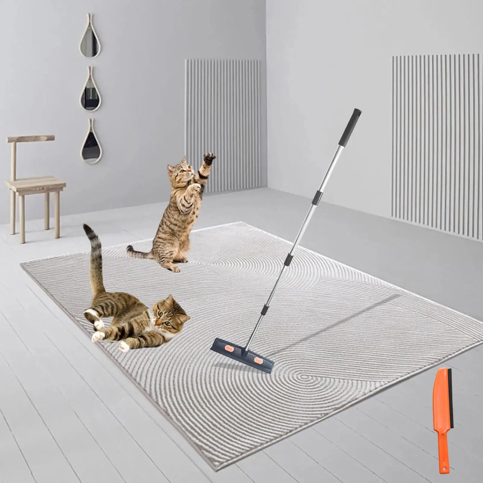 Pet Hair Remover Broom Carpet Rake with Telescopic Handle Cleaning Tool Pet Accessories Pet Hair Removal Broom for Tile Carpet