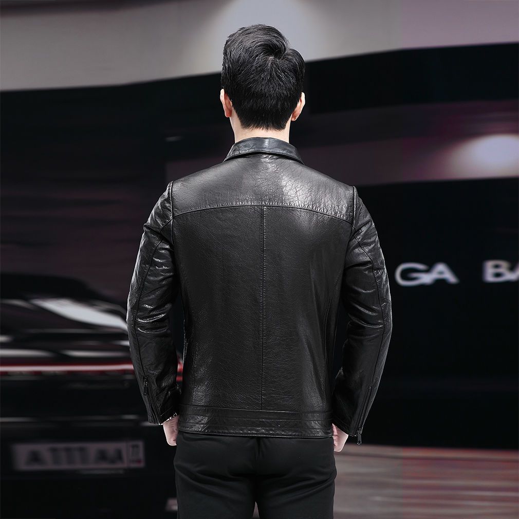 Description Picture 5 of item2022 Spring Autumn Men New Motorcycle Lapel Jackets Male Slim Fit Real Leather Coats Men Genuine Cow Leather Outerwear N90