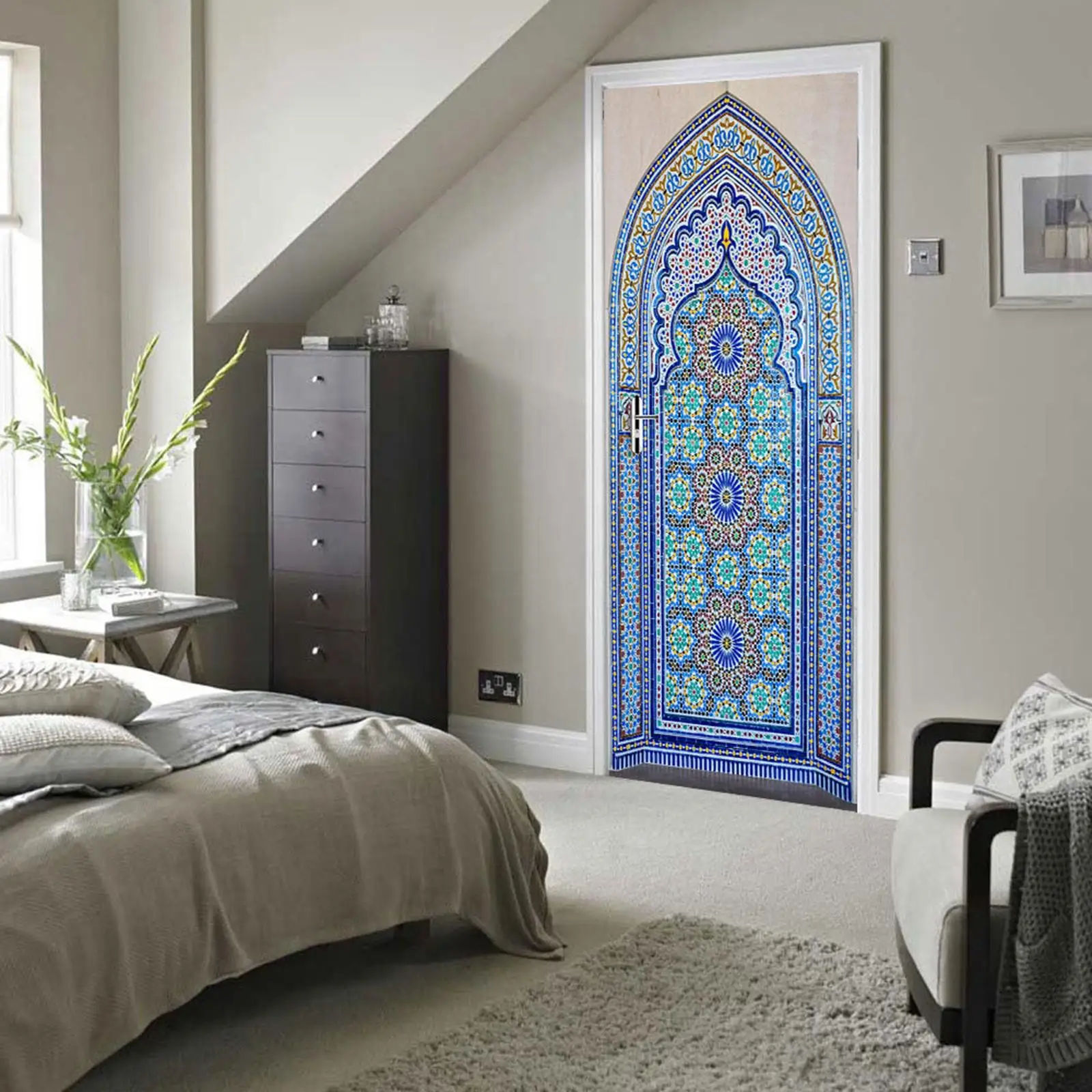 2 Pieces Self-Adhesive Door Frame Door Sticker Wall Mural Religious Door Wall Stickers Wallpaper for Bookcase Bedroom Home Decor