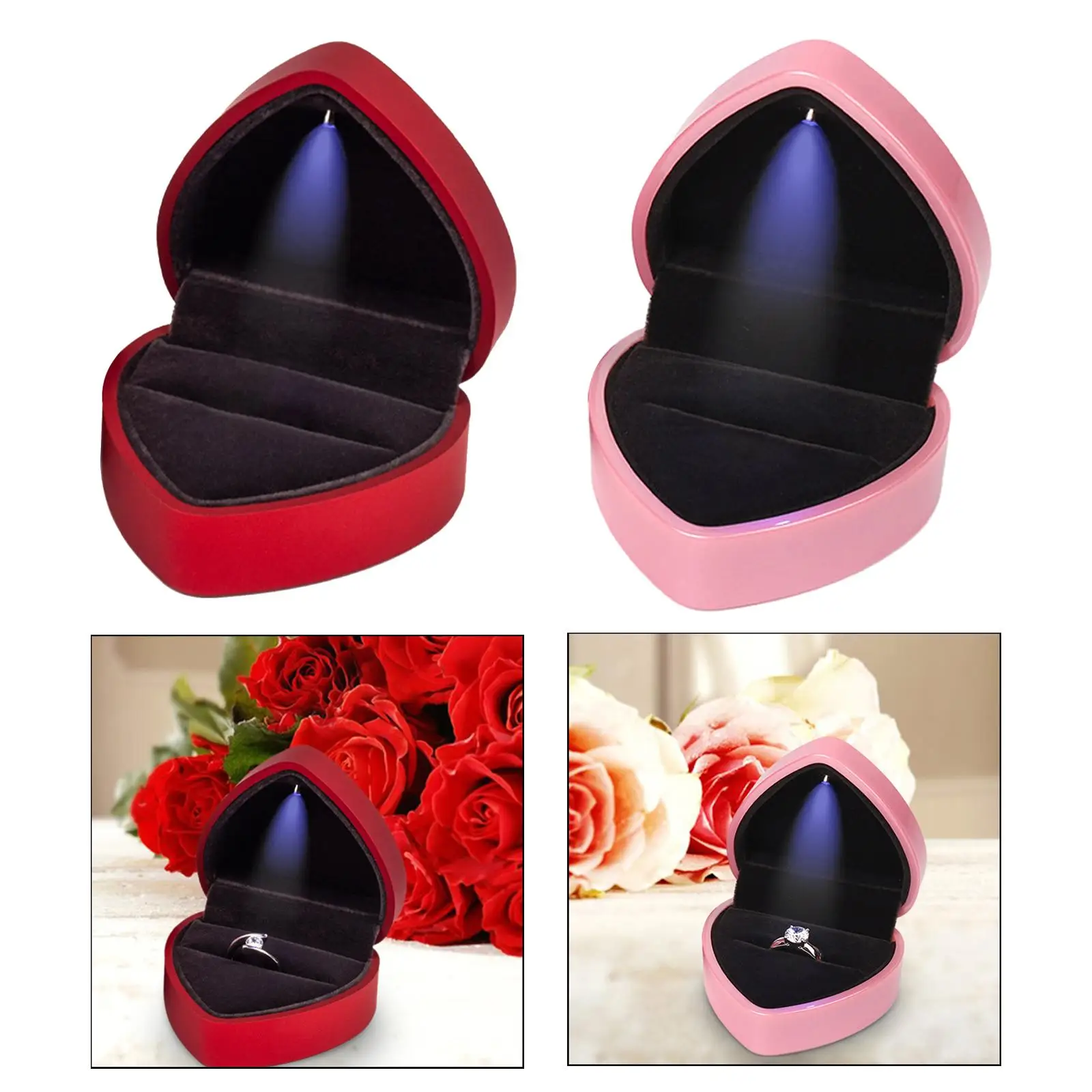 Heart Shaped LED Ring Box Proposal LED Light Engagement Ring Box Wedding Ring Box Jewelry Gift Boxes for Women Jewelry Ring Case