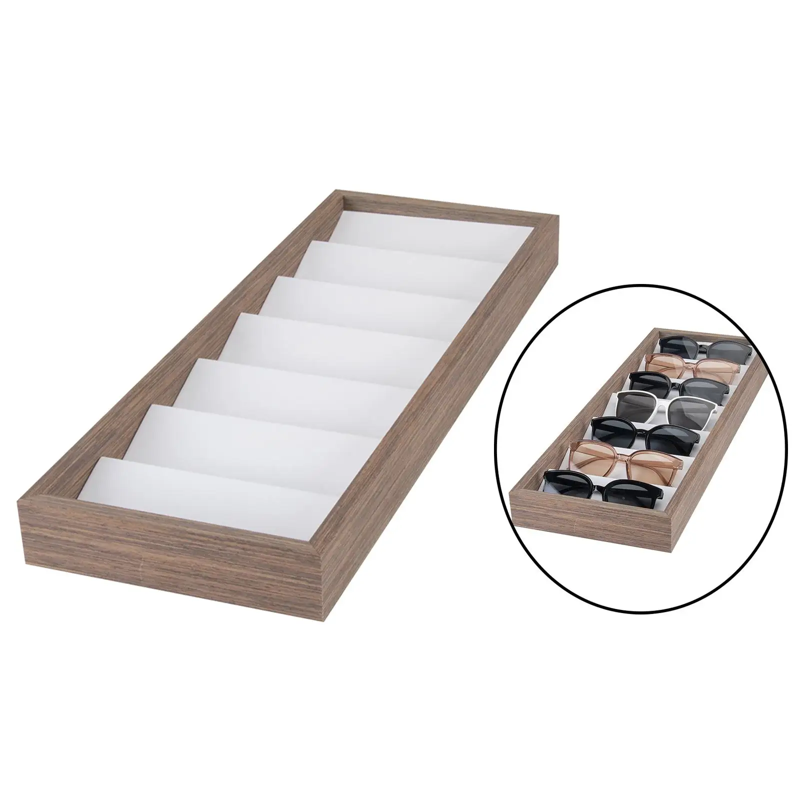 7 Compartment Glasses Storage Box Modern Velvet Lining Storage Case Eyeglasses