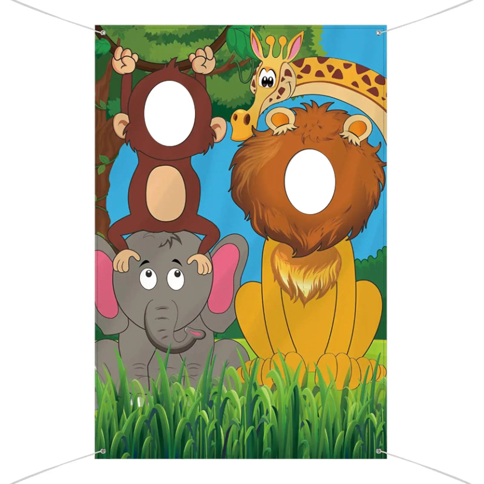 Jungle Animals Face in Hole Game Backdrop Door Banner 100x150cm Party Decorations
