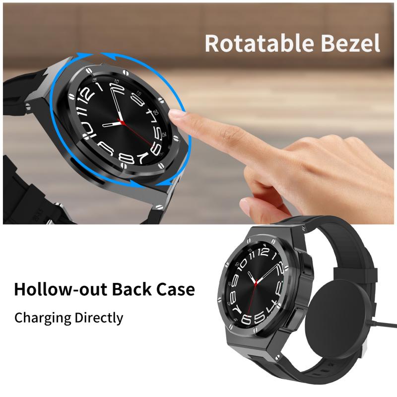Modification Kit Case For Samsung Galaxy Watch6 Classic 47mm 43mm Stainles Steel Metal Strap Bracelet Galaxy6Classic Rubber Band