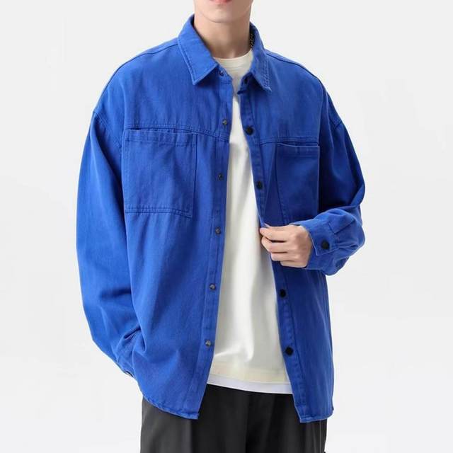Mens Denim Shirt Fashion Harajuku Long Sleeve Tops Spring