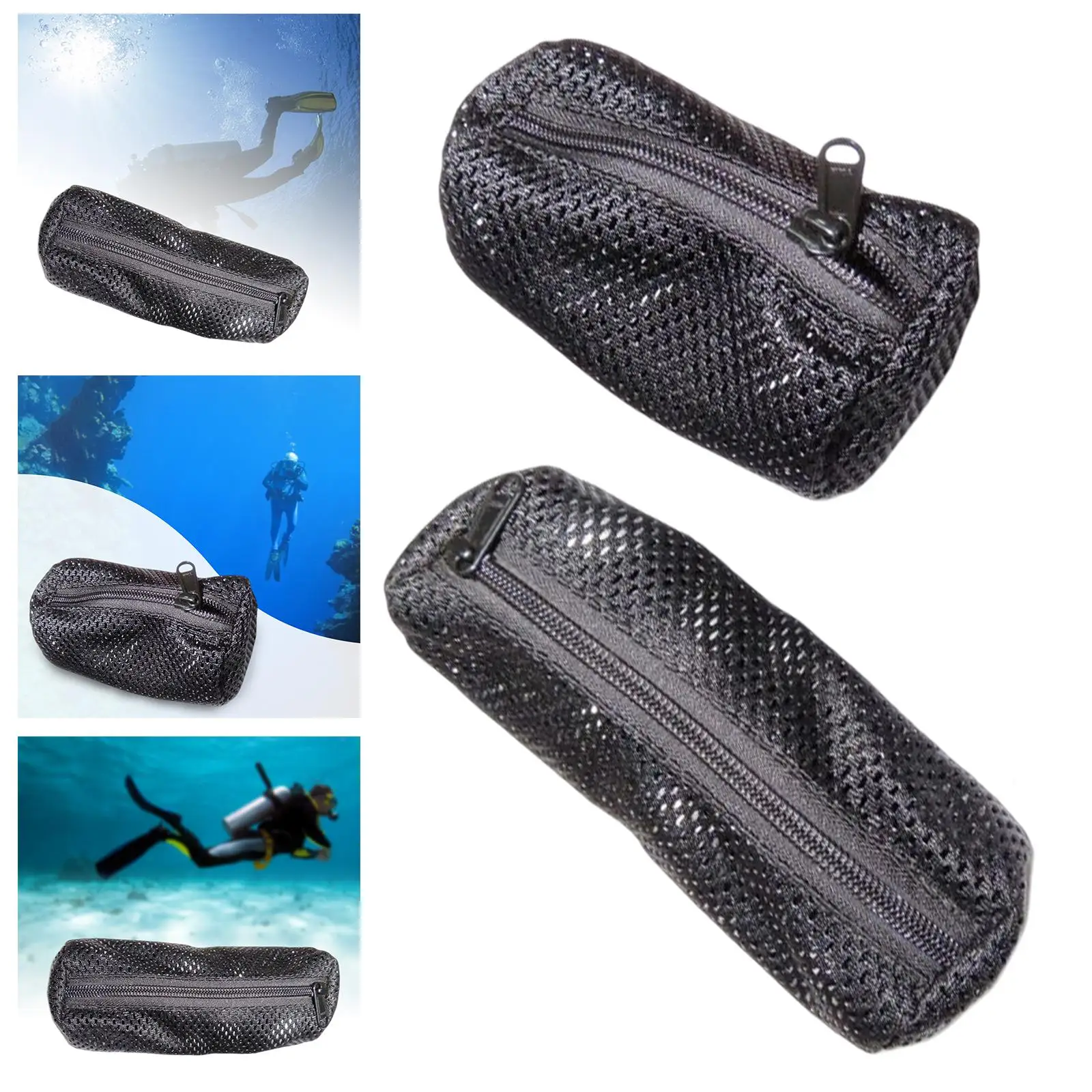 Scuba Diving Weight Pocket Dive Accessories Zipper Mesh Pocket Inner Pocket Double Tank Weight Bag Black