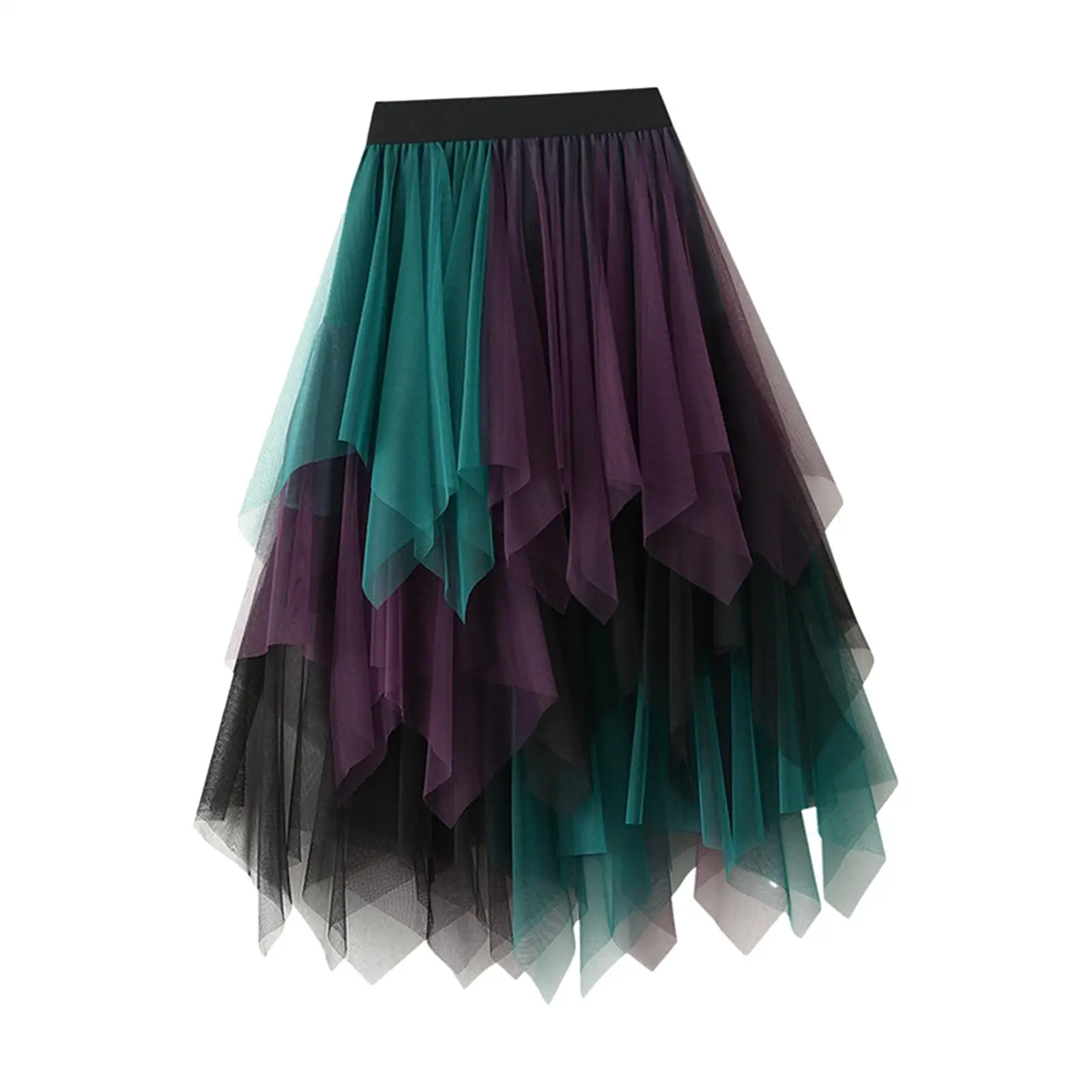 Women`s Tulle Skirt Summer Elastic Waist A Line High Low Asymmetrical Tutu