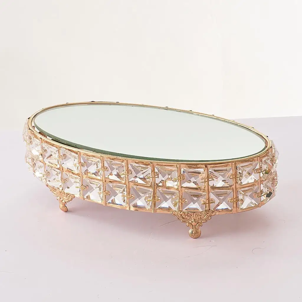 Oval Mirror Stand Cupcake Fruit Serving Tray Home Decoration Gold