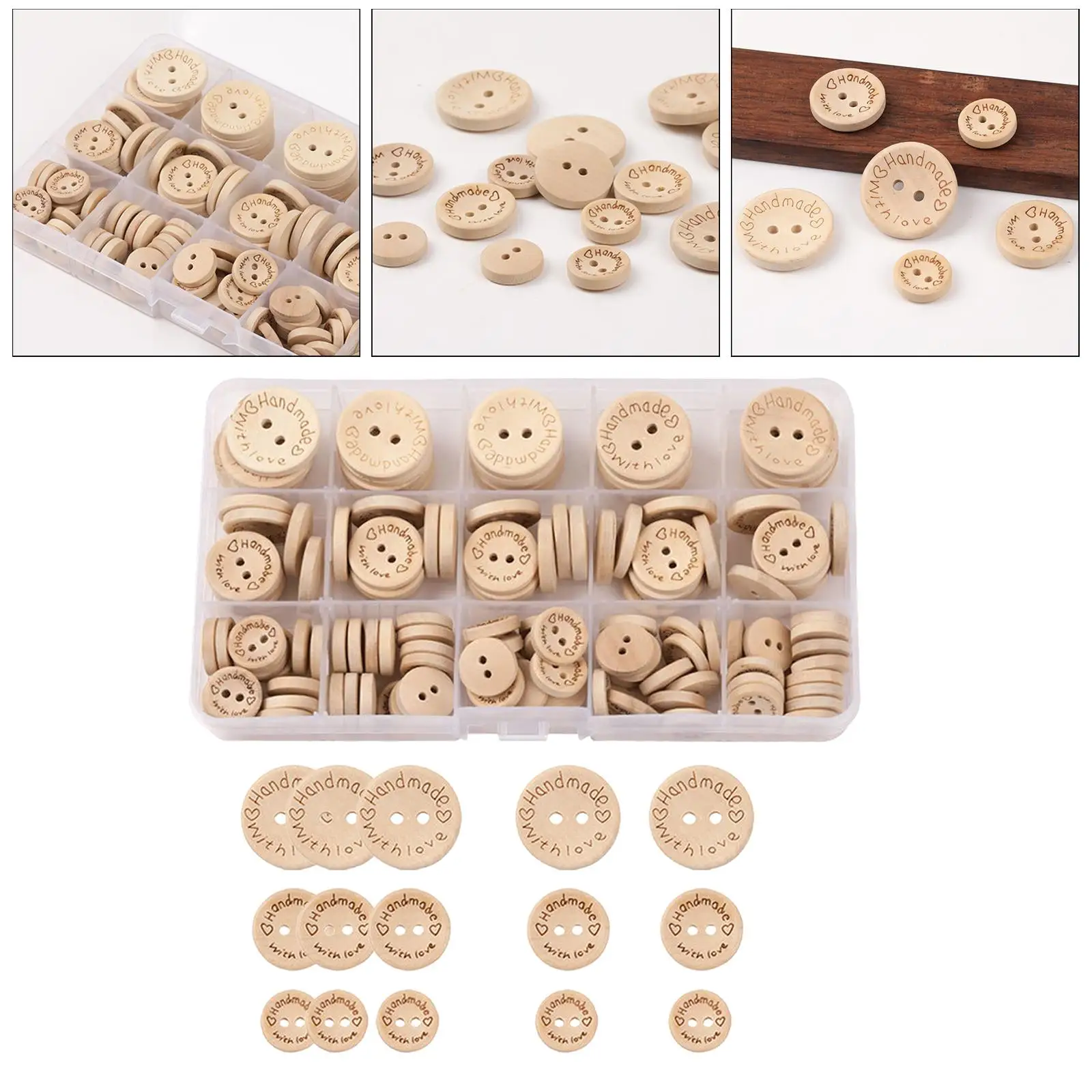 Wooden Handmade Buttons, with Round Shape Natural Color Sewing Buttons for Sewing Decorative Fabrics Card Making