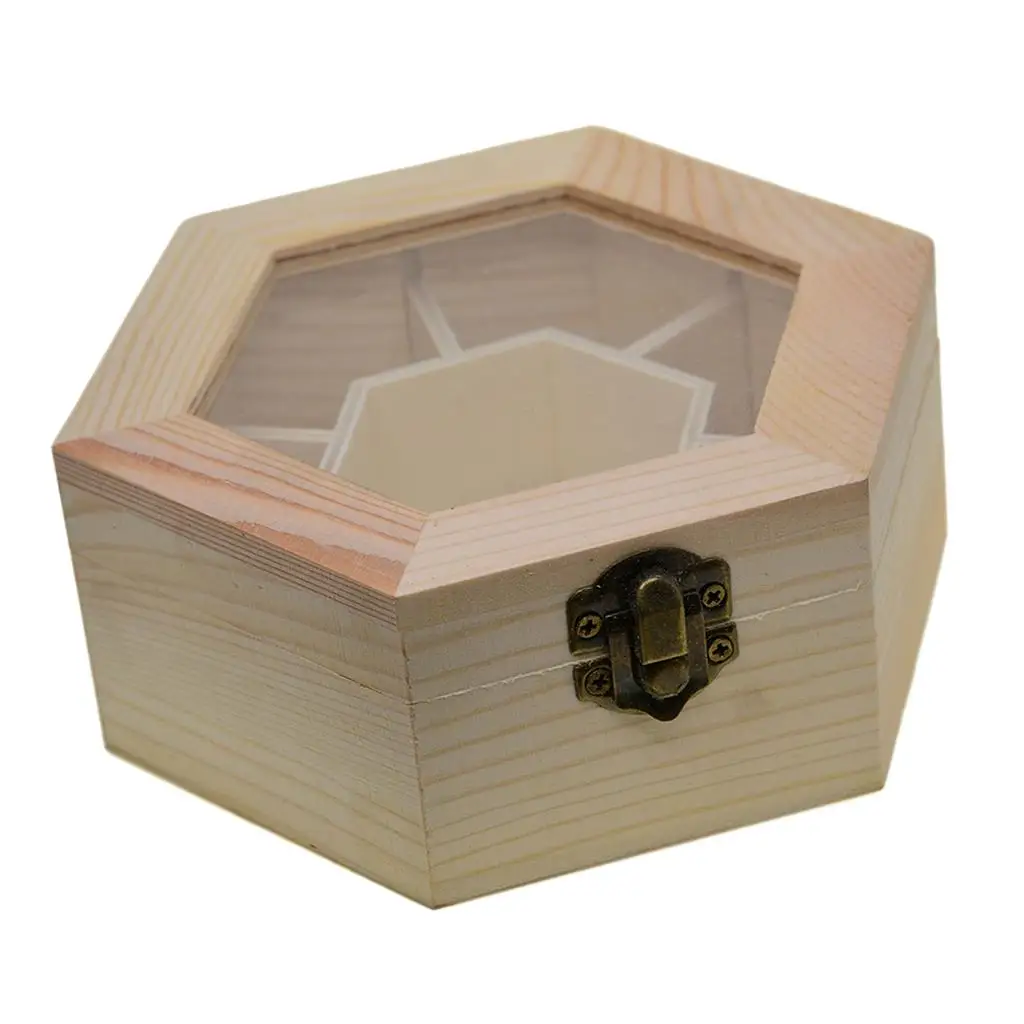 Wooden Jewelry Box, Jewelry Organizer and Storage- Unfinished Wood ? Hexagon Unfinished Wood with Clasp