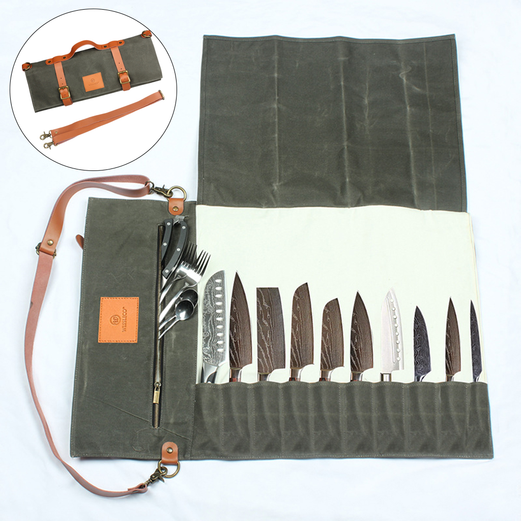 Chef's  Roll Bag Elastic And Expandable with 11 Slots Shoulder Strap