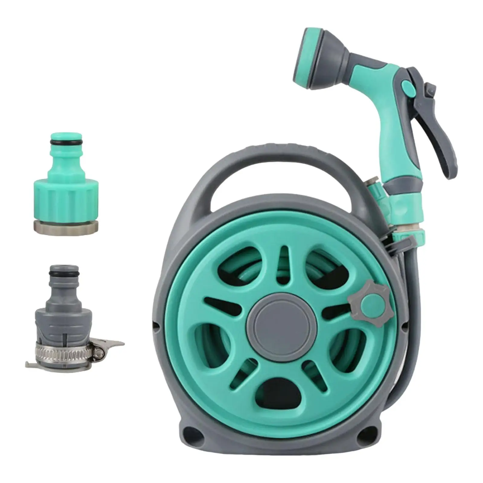 Portable Garden Hose Reel 7 Function Nozzle 16M Rolling Hose Reel for Car Washing Watering Flowers Showering Pets Cleaning