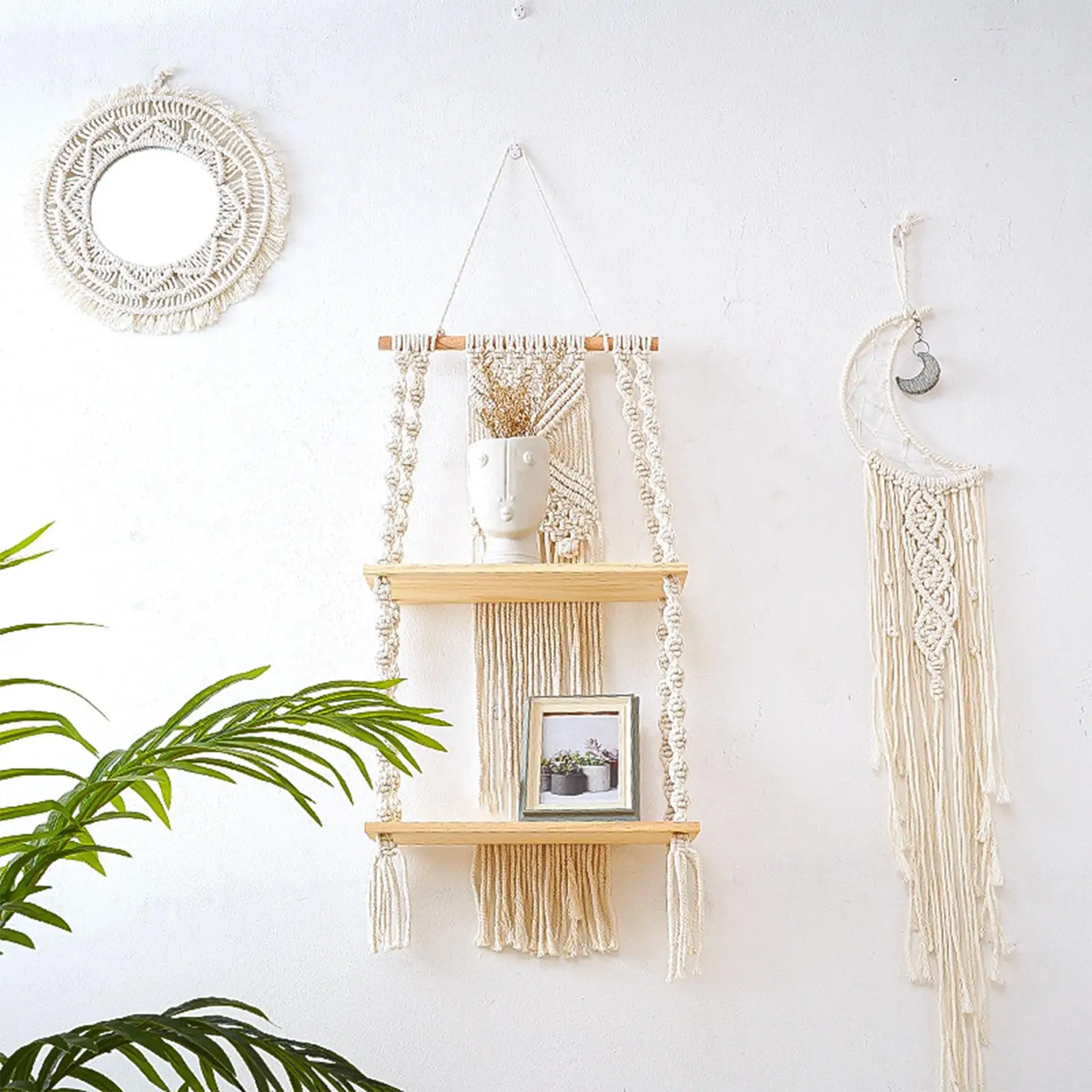 Wall Hanging Shelf Storage Hanger Tassel Tapestry Rack Pastoral Creative Nordic Style for Room Hotel Decorations Home