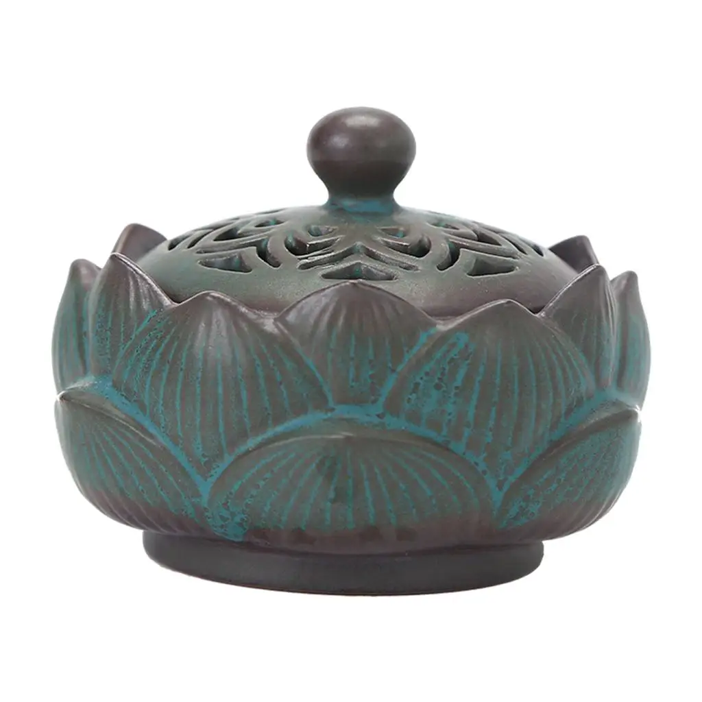 Ceramic Incense Burner Feng Shui Lotus Zen Incense Coil Holder Censer for Aromatherapy Tea House Meditation Tabletop Decoration