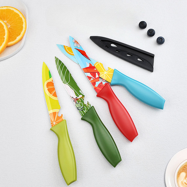 Printed Kitchen Knife - Stainless Steel - Green - Blue - Red