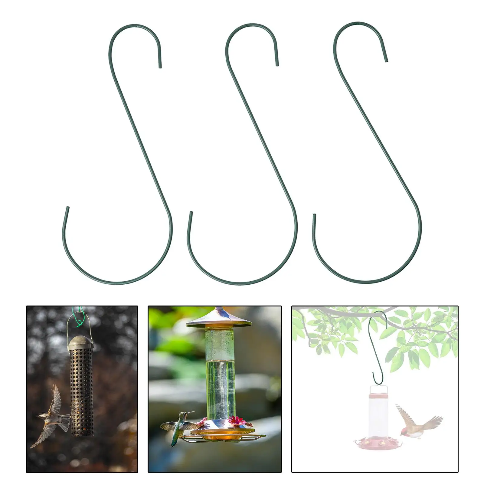 3x S Shaped Bird Feeder Hook Rust Resistant Extra Thick Hanging 30cm Planter Metal Hanger for Yard Lawn Home Garden Birds Feeder