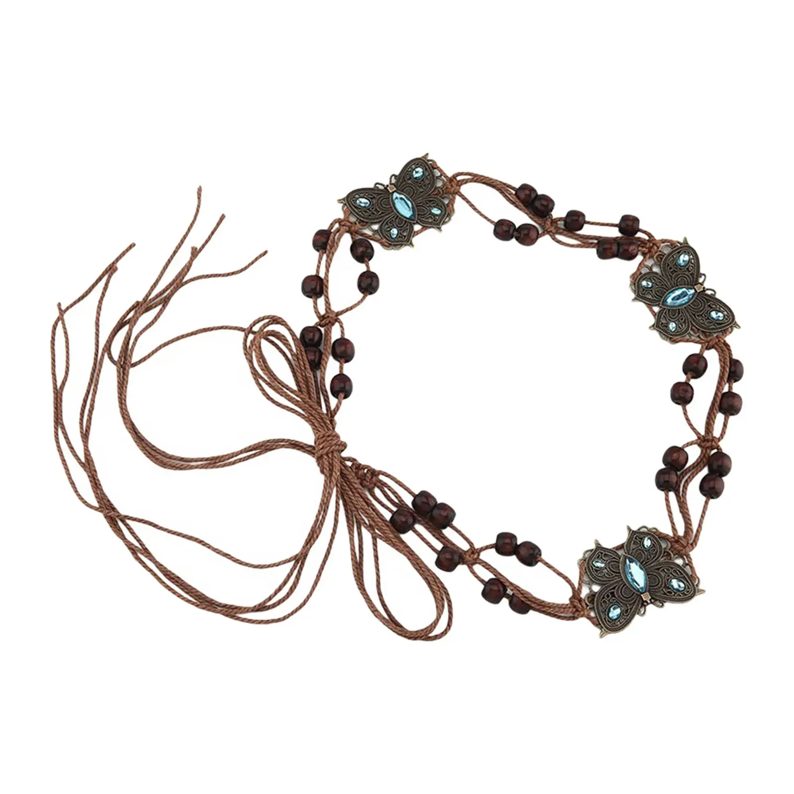 Boho Belt Adjustable Decorative Belt Ladies Skinny Belt Waistband Casual Wooden Beads Woven Waist Belts for Coats Dresses