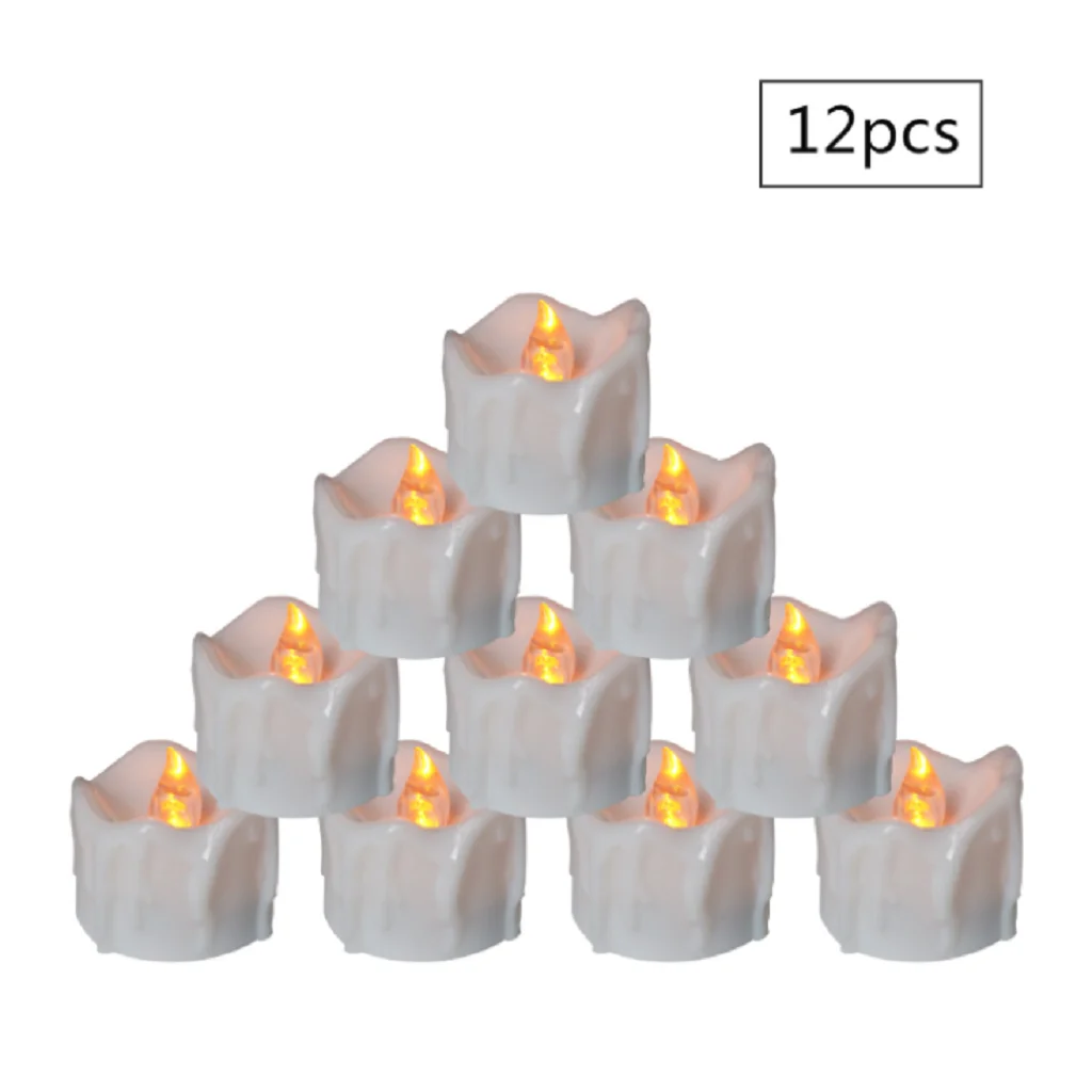 Set of 12  Flameless Led Candles Tear Drop Dripping Flickering Electronic Candles Wedding Christmas Party Decorations