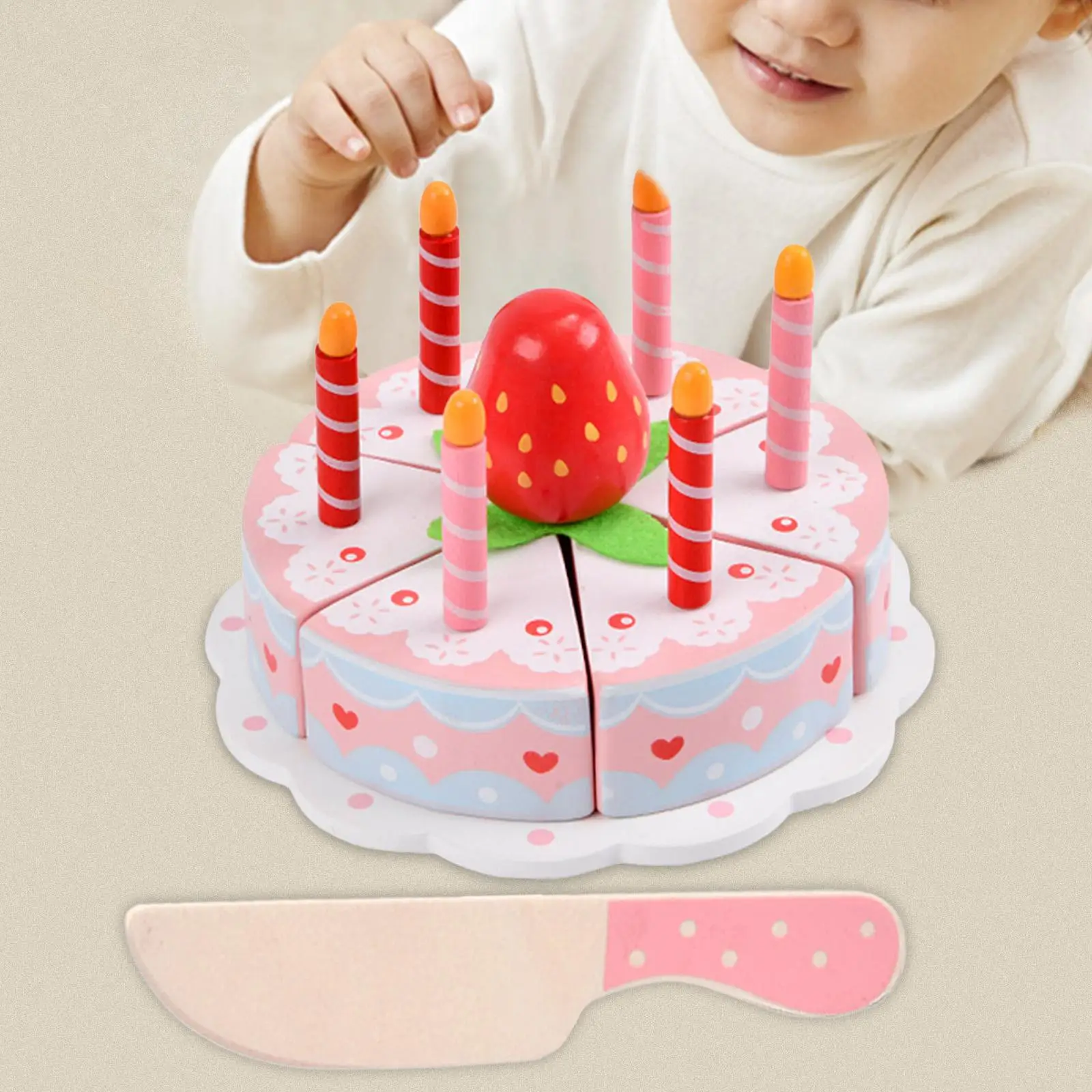 Kitchen Birthday Cake Toy, Cutting Cake Playset Role Play Toys Food Pretend Play for Kids Holiday Gift