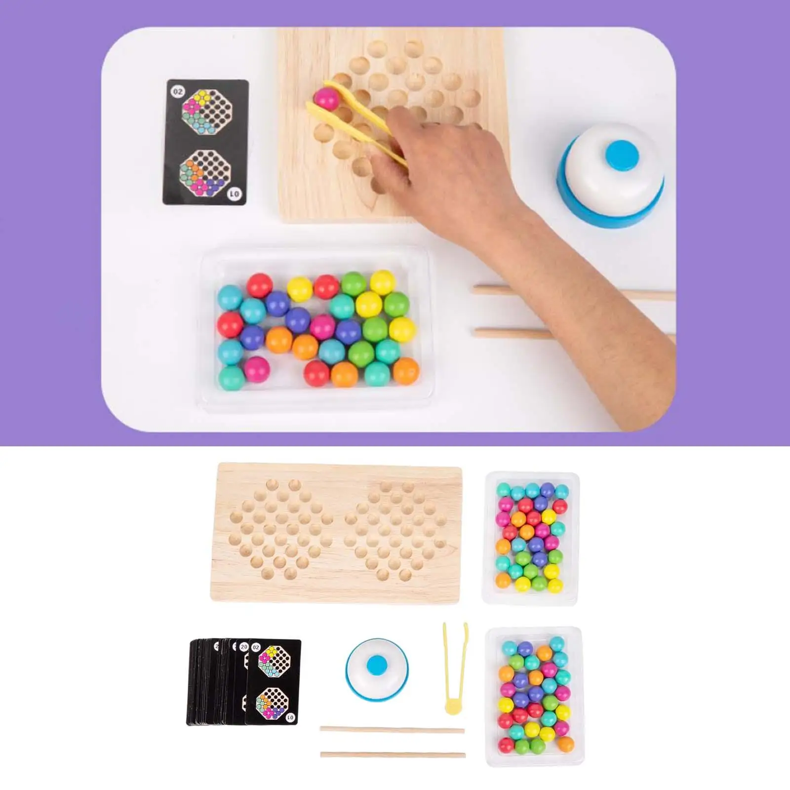 Peg Board Bead Game Puzzle Sorting Fine Motor Skill Chopsticks Clip Beads Color Sorting for Preschool Toddler Children