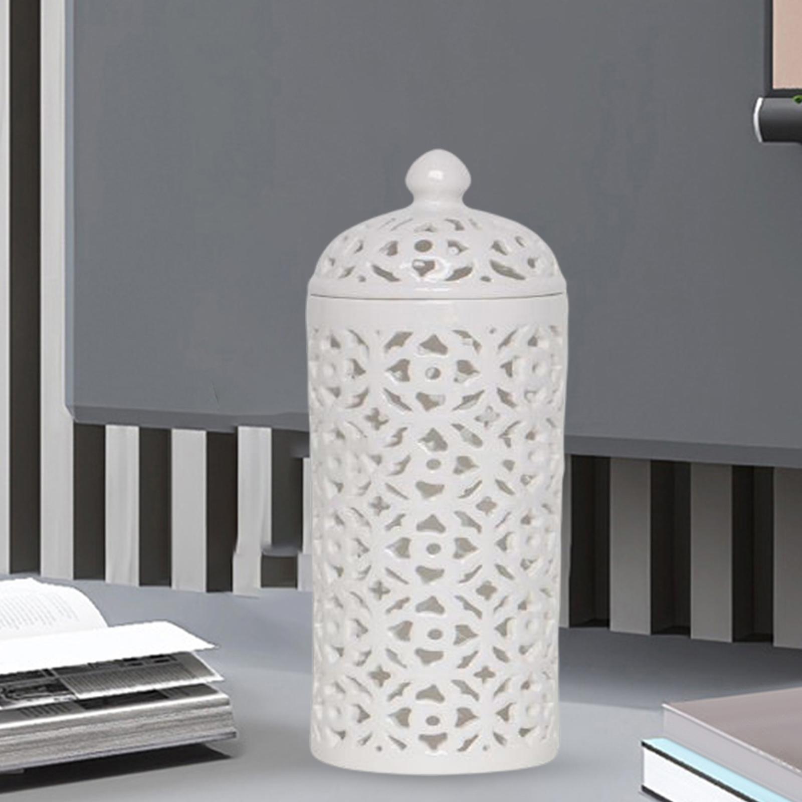 Countertop Porcelain Hollow Ginger Jar with Lid Temple Jar, Office Ornaments