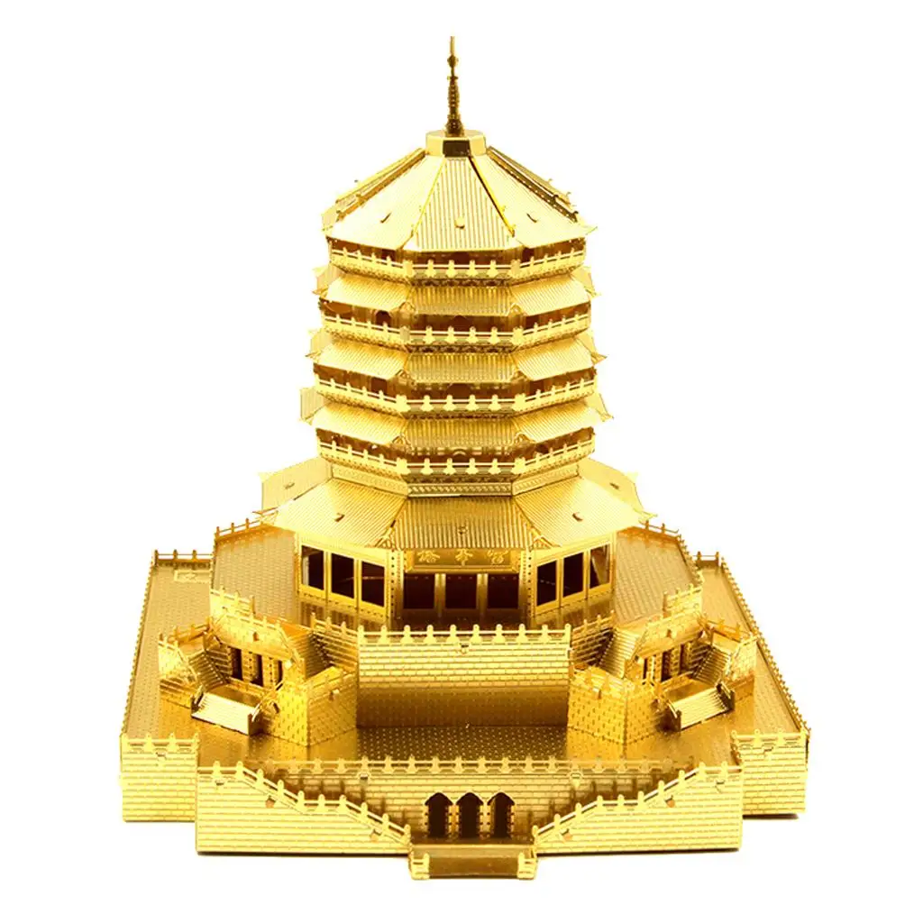 1:720 Scale Chinese  Architecture 3D Metal Puzzle Jigsaw -  Pagoda Tower Building Statue Model  Decor  Gifts Golden