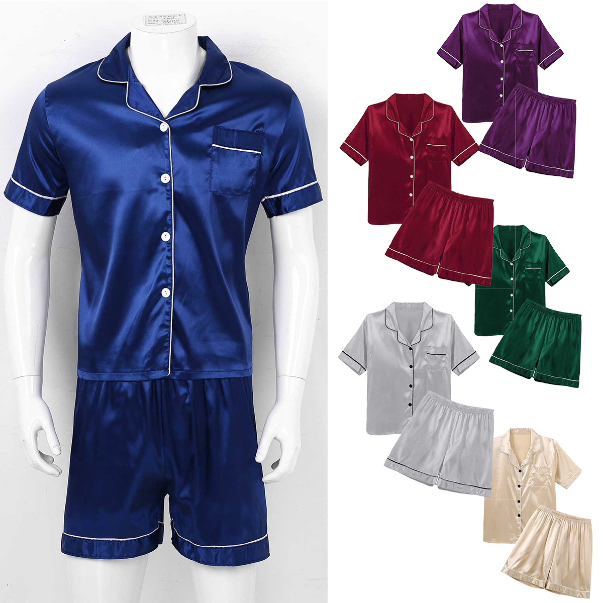 Title 1, Herren-Pyjama-Set aus seidigem Satin, Loungewea...