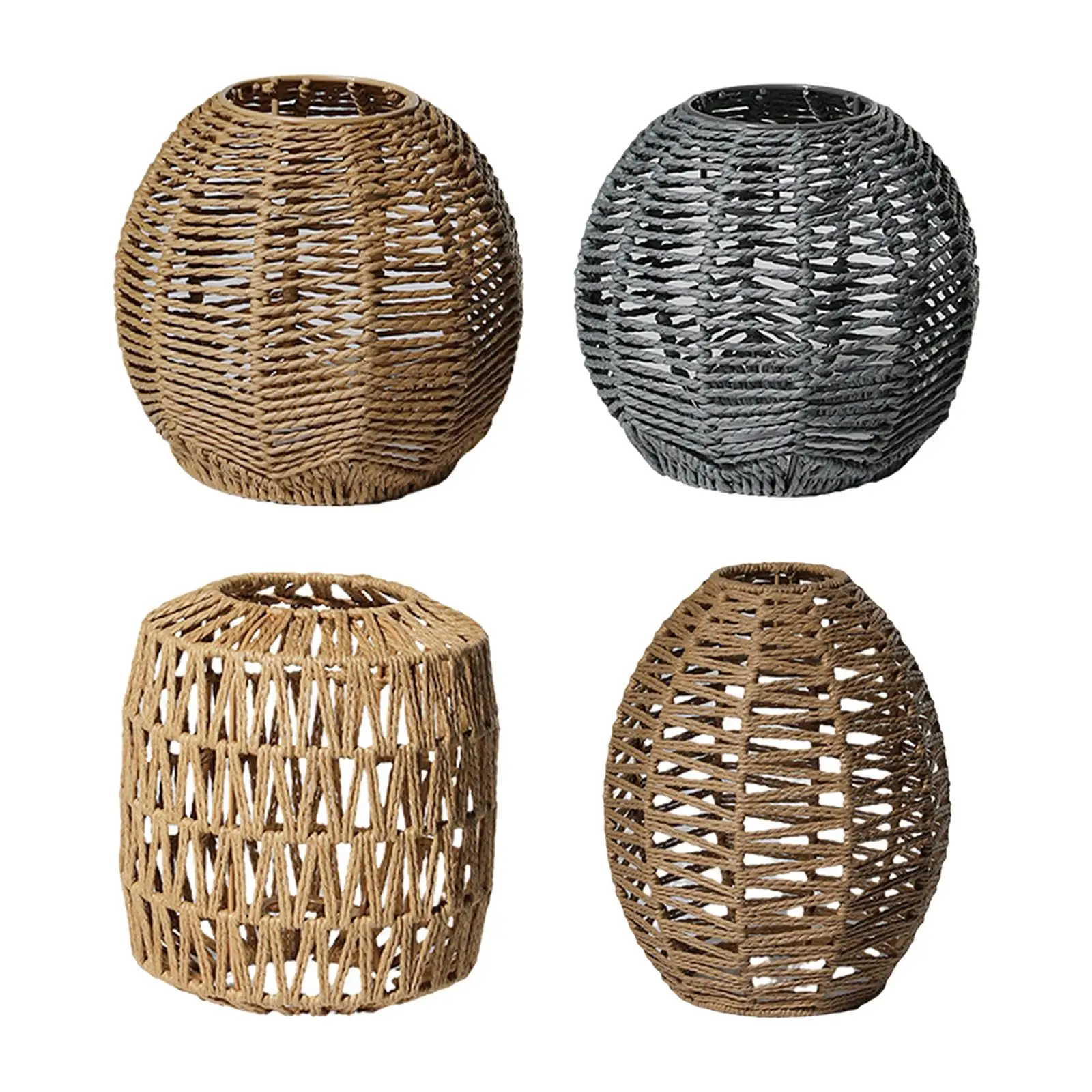 Retro Hand Weaved Pendant Light Crafts Lampshade Woven Rattan Pendant Light Shade for Dining Home Ceiling Pendant Light Decor