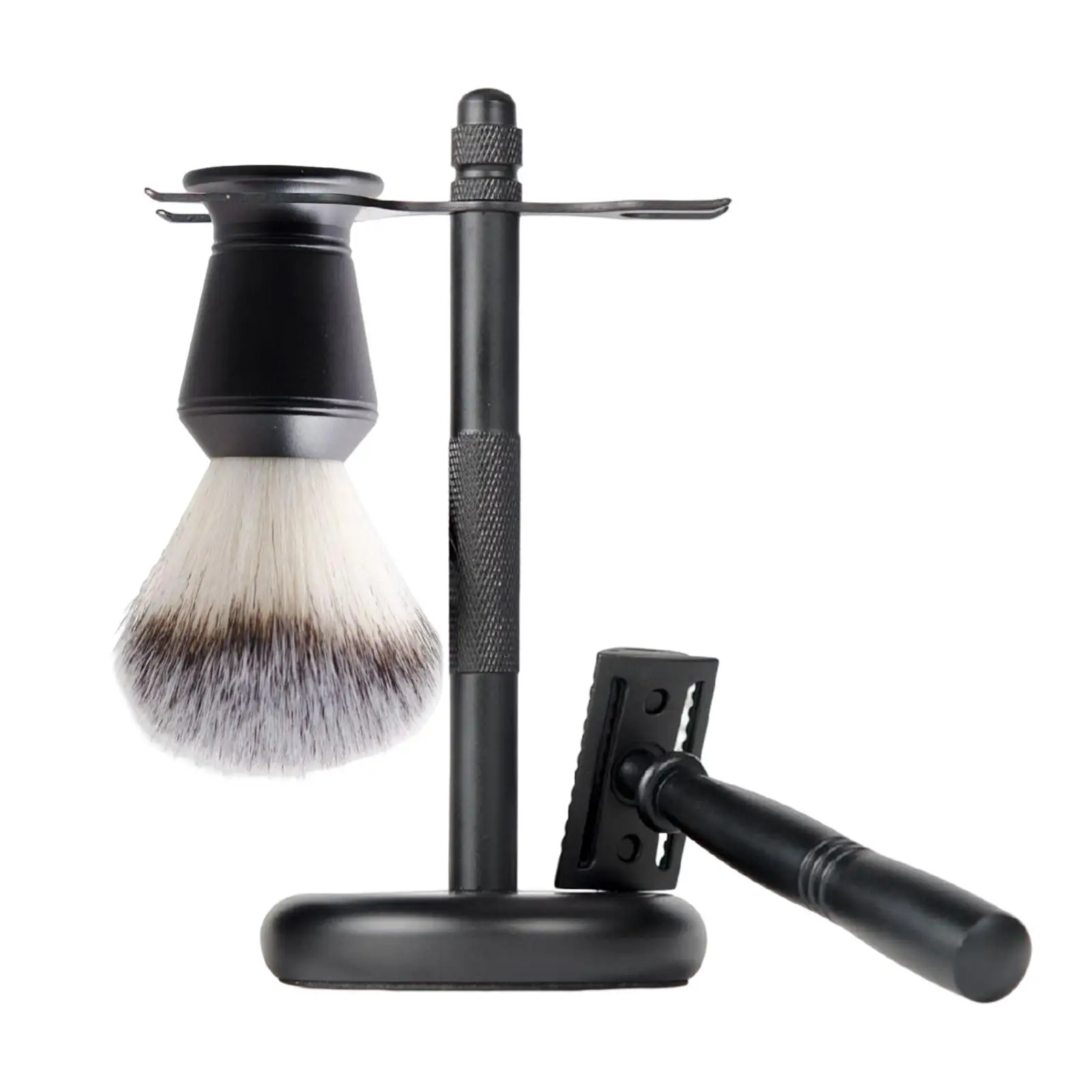 3 Pieces Shaving Set, Shaving Brush Stand Set Black Color Double Edge Safety