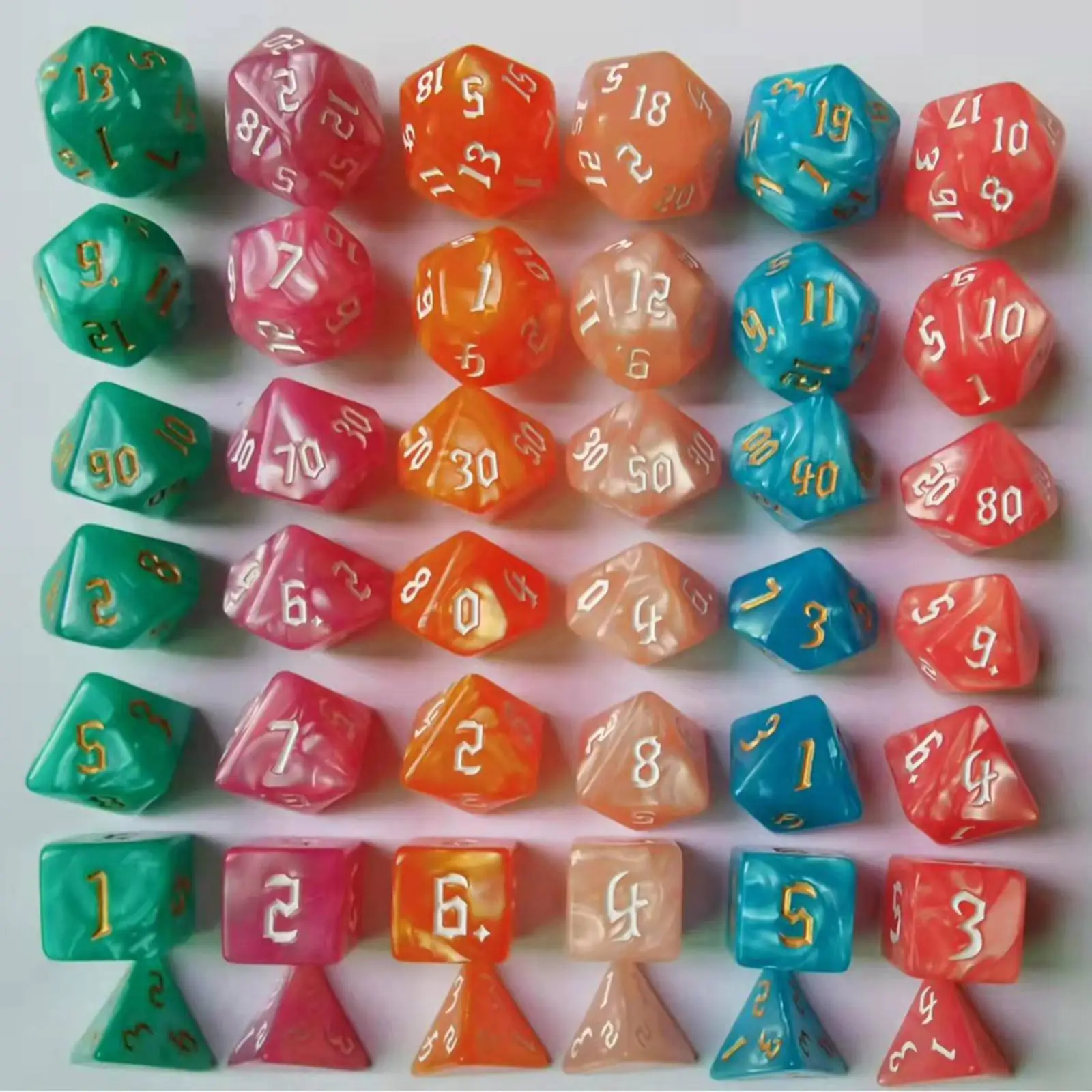 42x Acrylic Polyhedral Dices Set D4 D6 D8 D10 D12 D20 Multi Sided Dice Math Teaching Aids for DND RPG Games Puzzle Games Craft 