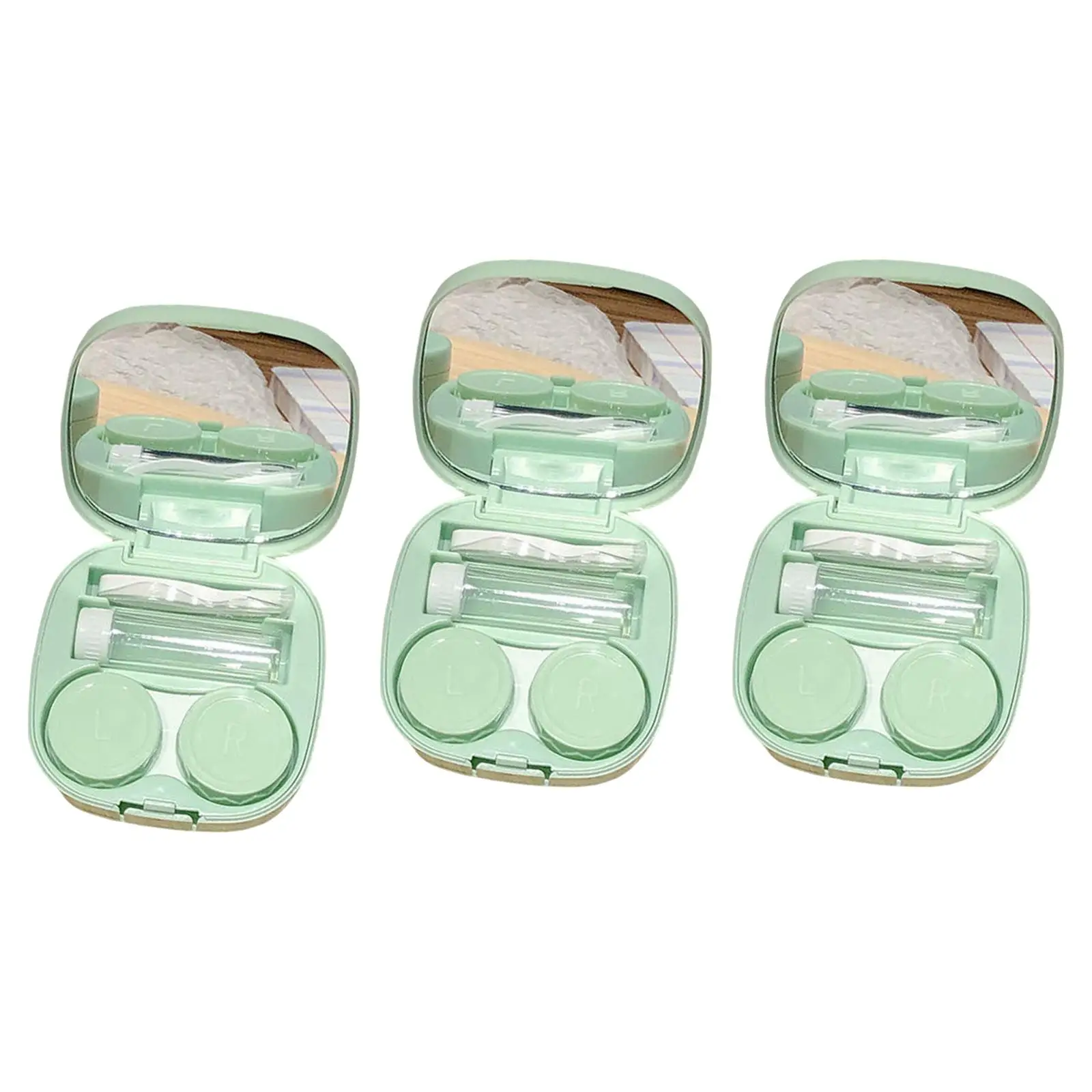 Pack of 3 Compact Contact Lens Case Kit with Mirror Leakproof Mini Contact Lens Storage Box for Daily Use Sturdy Small Size