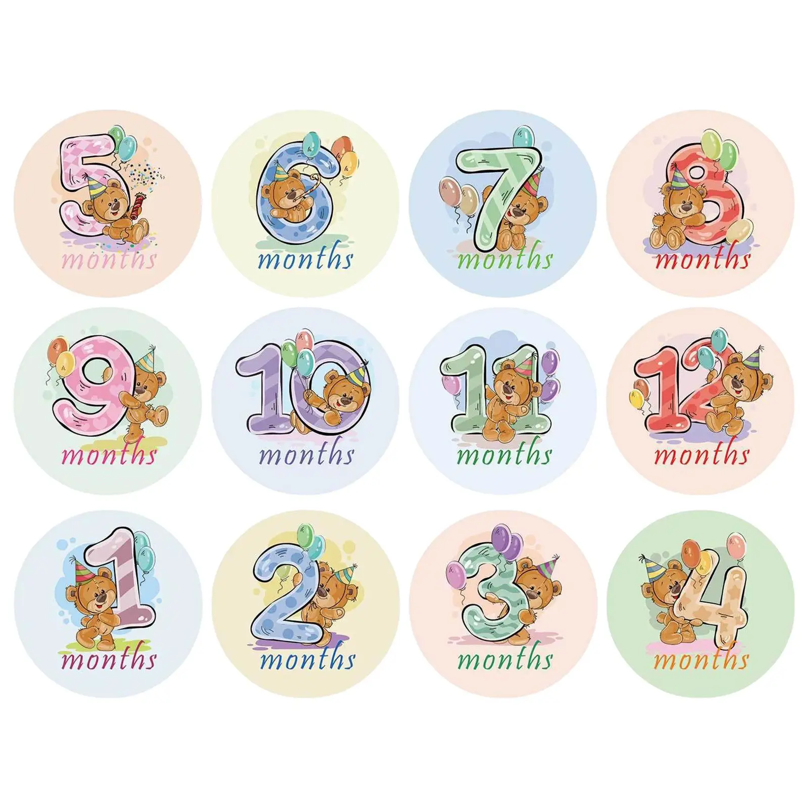 12Pcs Baby Monthly Stickers Baby Milestone Stickers Unisex Baby Month Stickers Memories Photo Props Shower Gift 1-12 Month