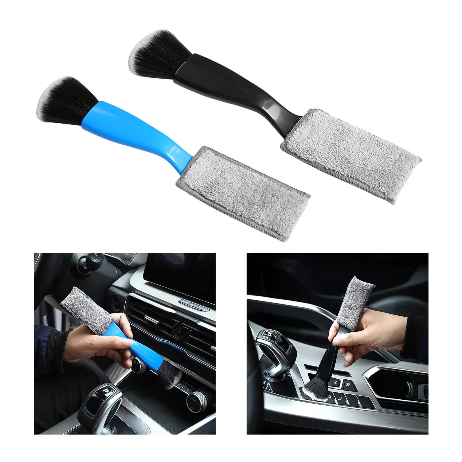 Soft Double Headed Car Detailing Brush Air Vents Fan Compact Cleaning Brush