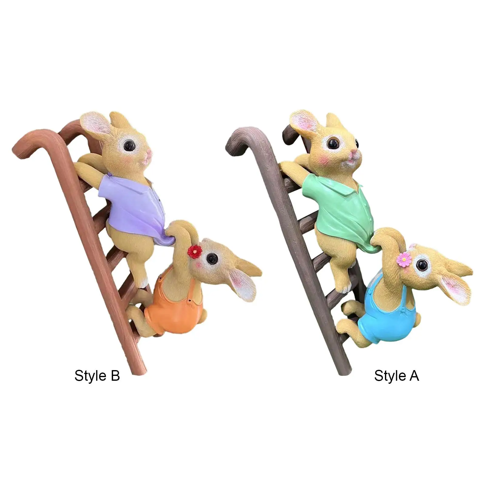Cute Climbing Ladder Rabbits 3 in 1 Planter Pot Hanger Micro Landscape Photo Props Crafts Garden Decoration for Patio Lawn Yard