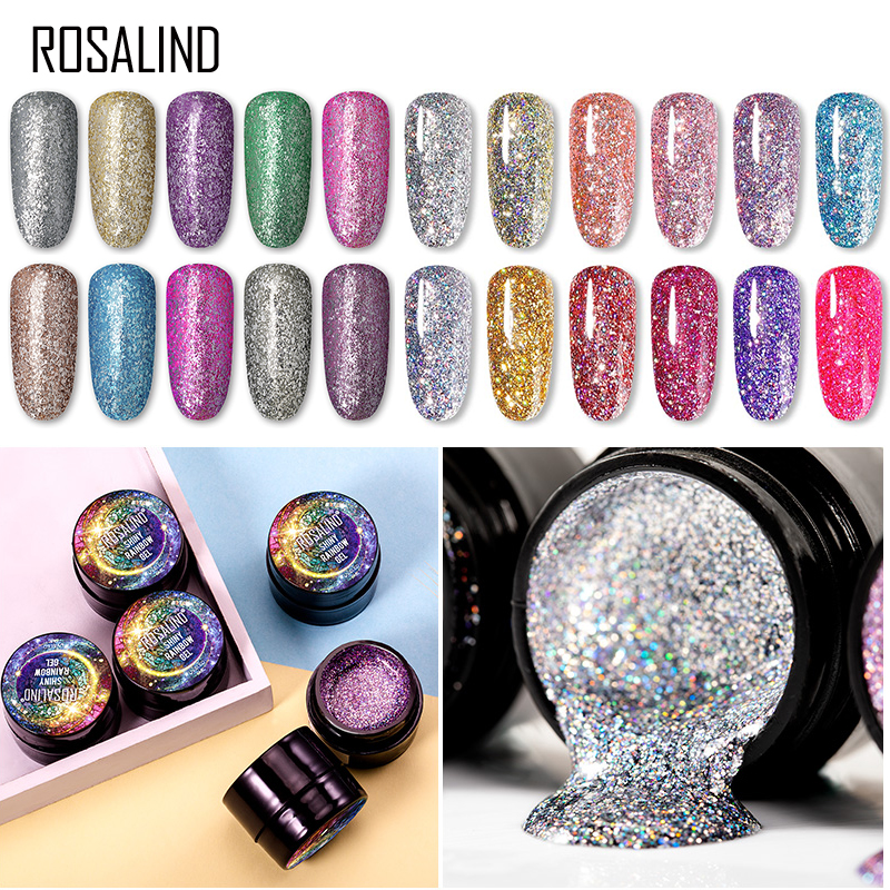 Best of ROSALIND 5ml Gel Nail Polish Shiny Diamond Gel Bright Hybrid Varnishes Soak Off LED UV Base Top Coat For Nail Art Design Gel Reviews & Tips